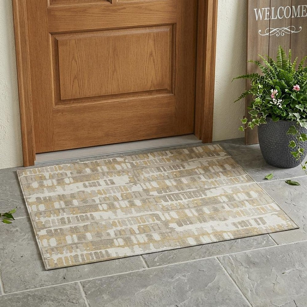 3' X 5' Ivory And Gray Abstract Washable Indoor Outdoor Area Rug — view 7