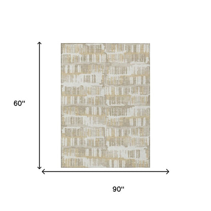 5' X 8' Ivory And Gray Abstract Washable Indoor Outdoor Area Rug