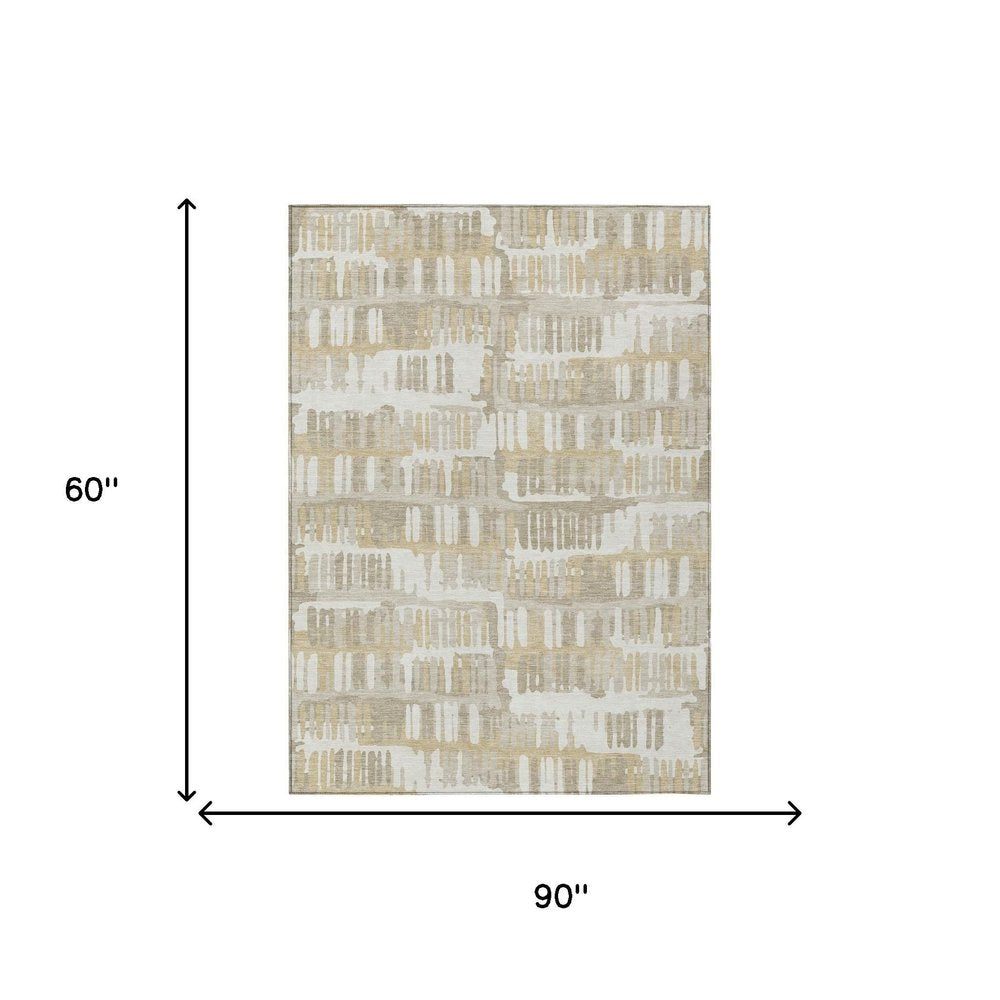 5' X 8' Ivory And Gray Abstract Washable Indoor Outdoor Area Rug — view 6