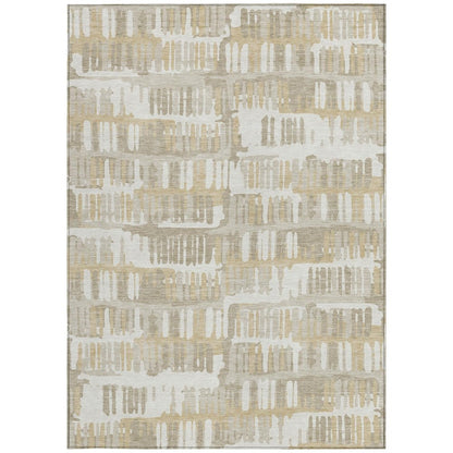 5' X 8' Ivory And Gray Abstract Washable Indoor Outdoor Area Rug