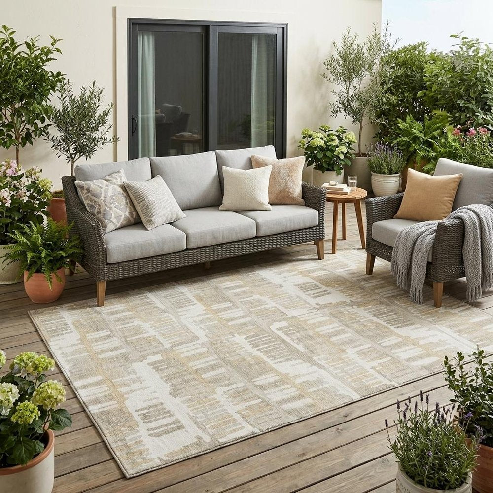 5' X 8' Ivory And Gray Abstract Washable Indoor Outdoor Area Rug HomeRoots