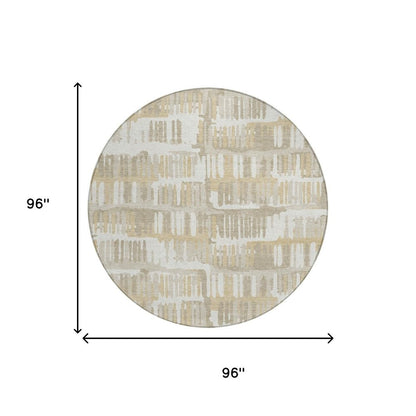 8' Ivory And Gray Round Abstract Washable Indoor Outdoor Area Rug HomeRoots