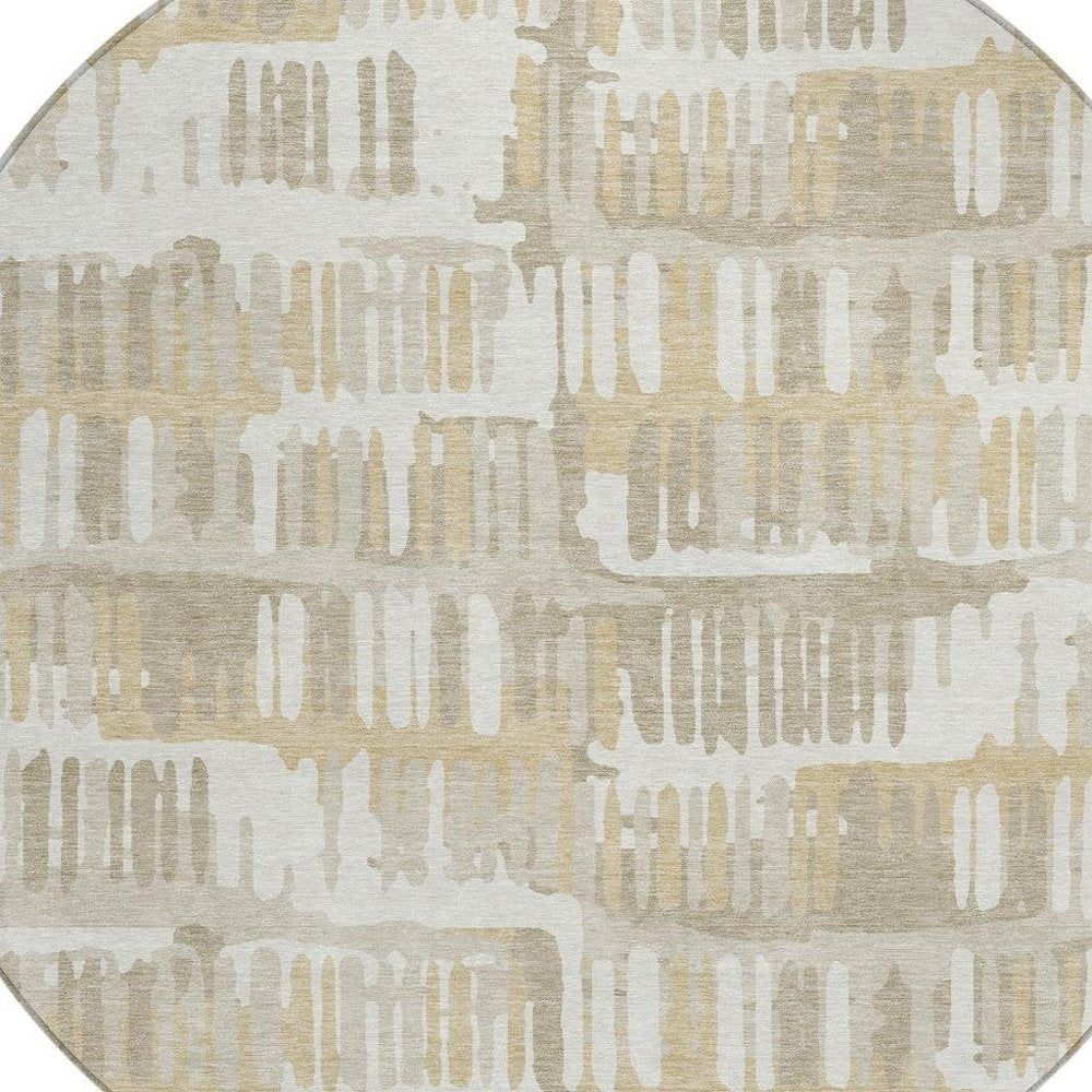 8' Ivory And Gray Round Abstract Washable Indoor Outdoor Area Rug HomeRoots