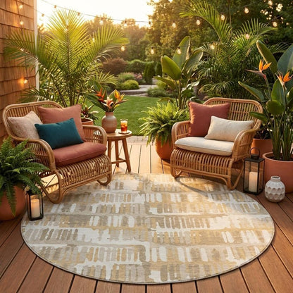 8' Ivory And Gray Round Abstract Washable Indoor Outdoor Area Rug HomeRoots