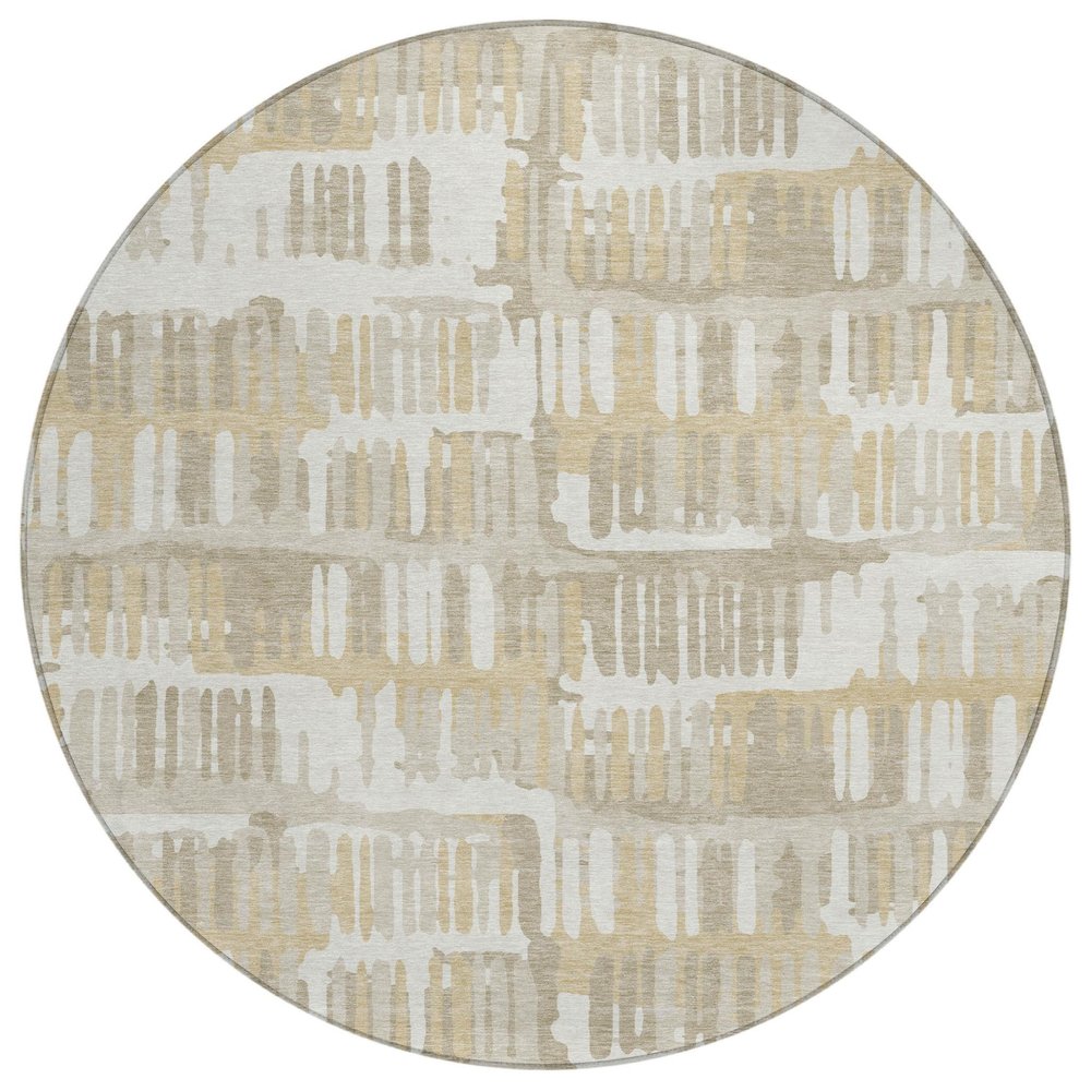 8' Ivory And Gray Round Abstract Washable Indoor Outdoor Area Rug — view 1