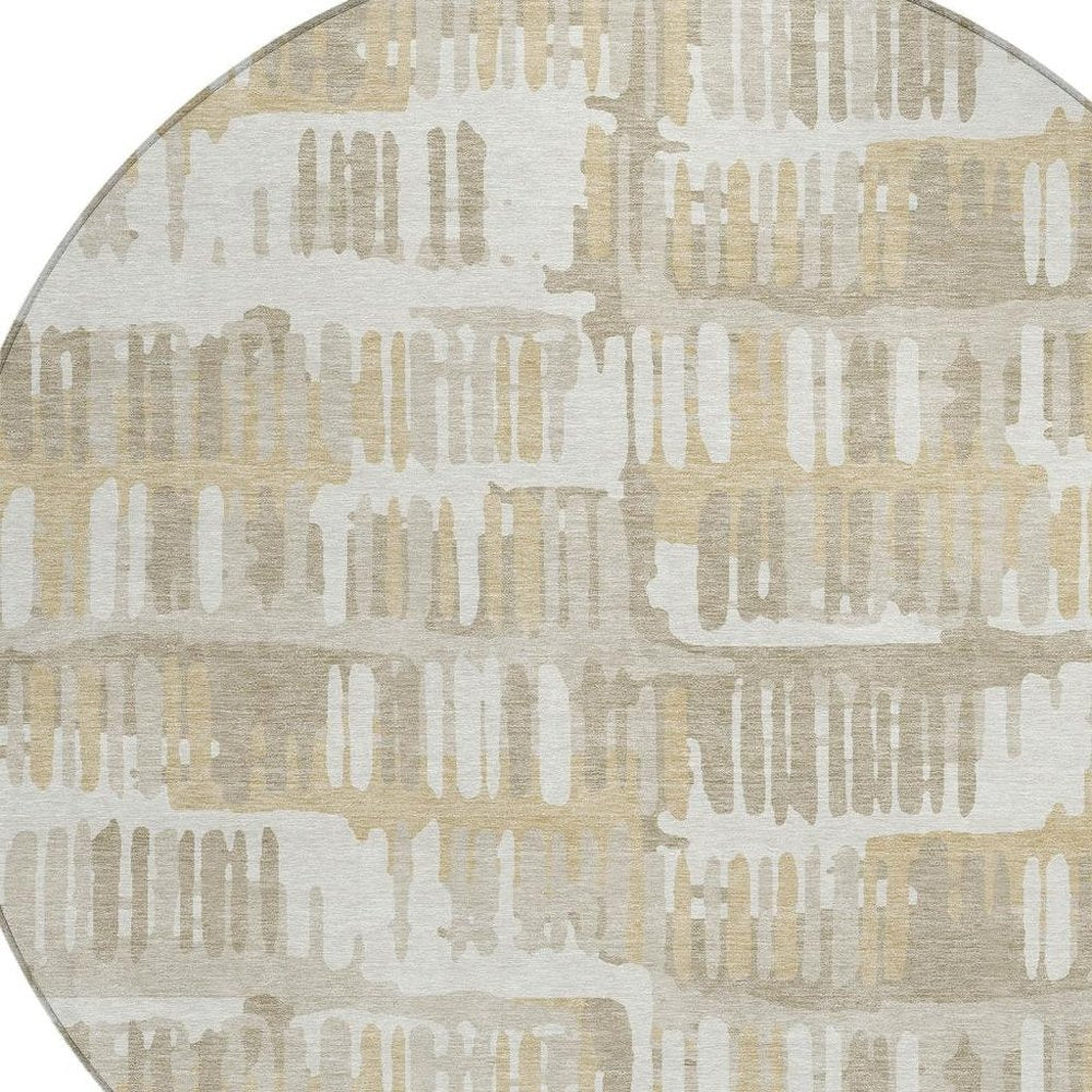 8' Ivory And Gray Round Abstract Washable Indoor Outdoor Area Rug HomeRoots