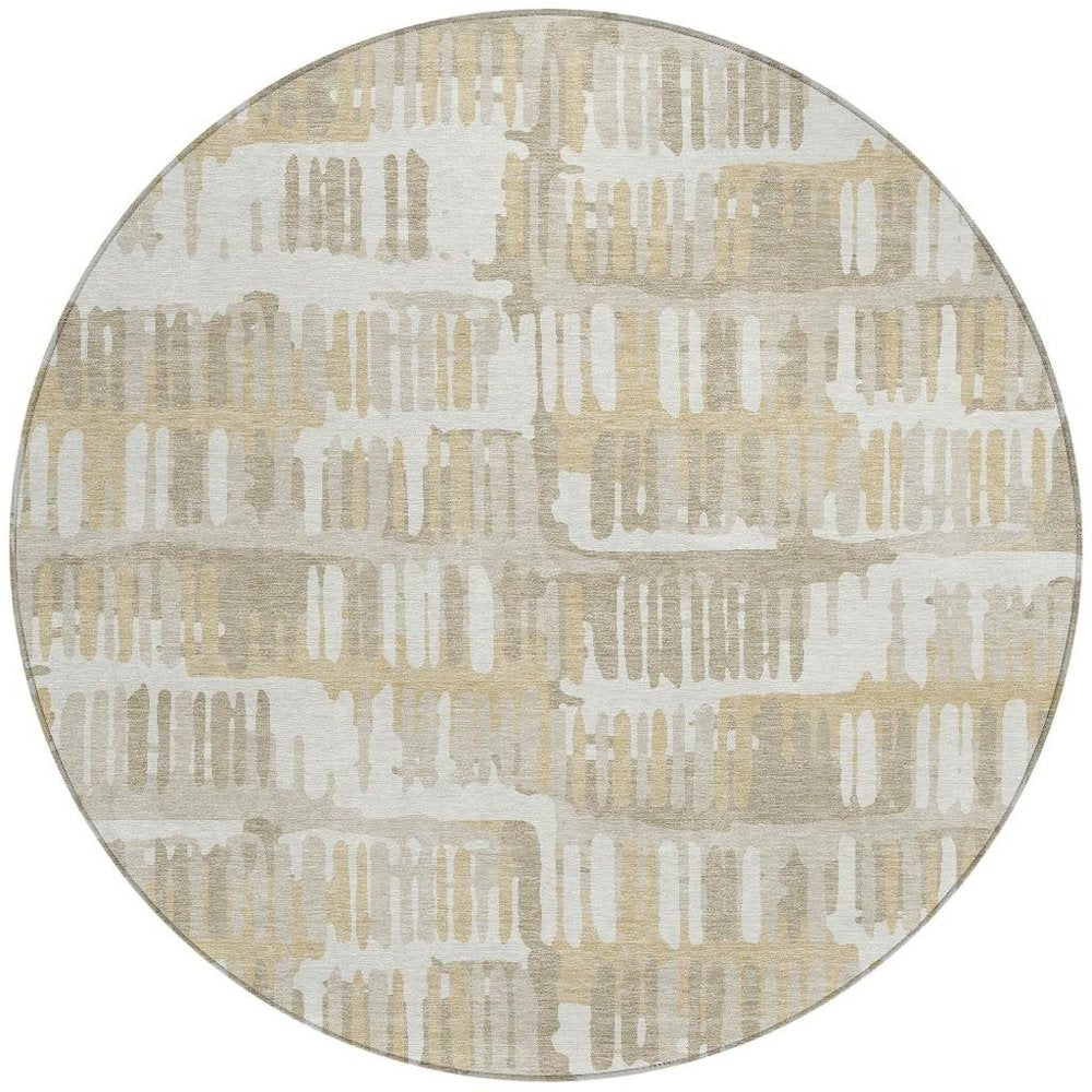 8' Ivory And Gray Round Abstract Washable Indoor Outdoor Area Rug — view 5