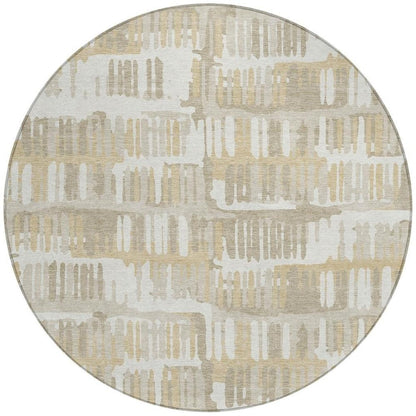 8' Ivory And Gray Round Abstract Washable Indoor Outdoor Area Rug HomeRoots