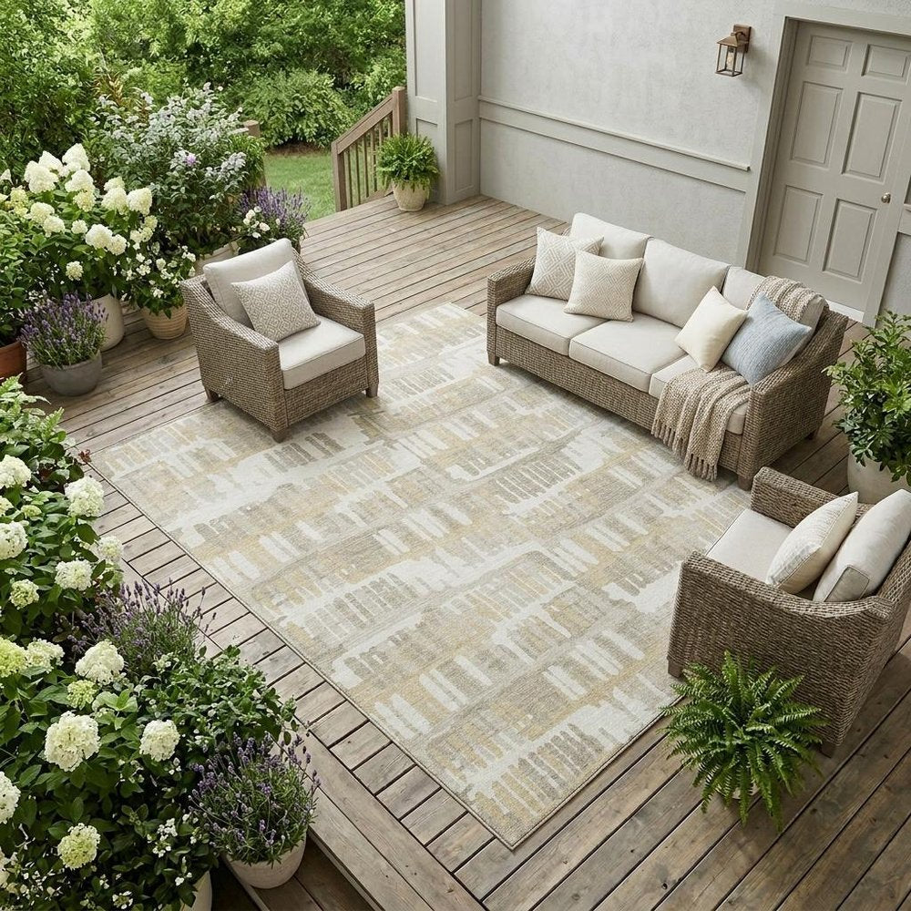 8' X 10' Ivory And Gray Abstract Washable Indoor Outdoor Area Rug — view 7