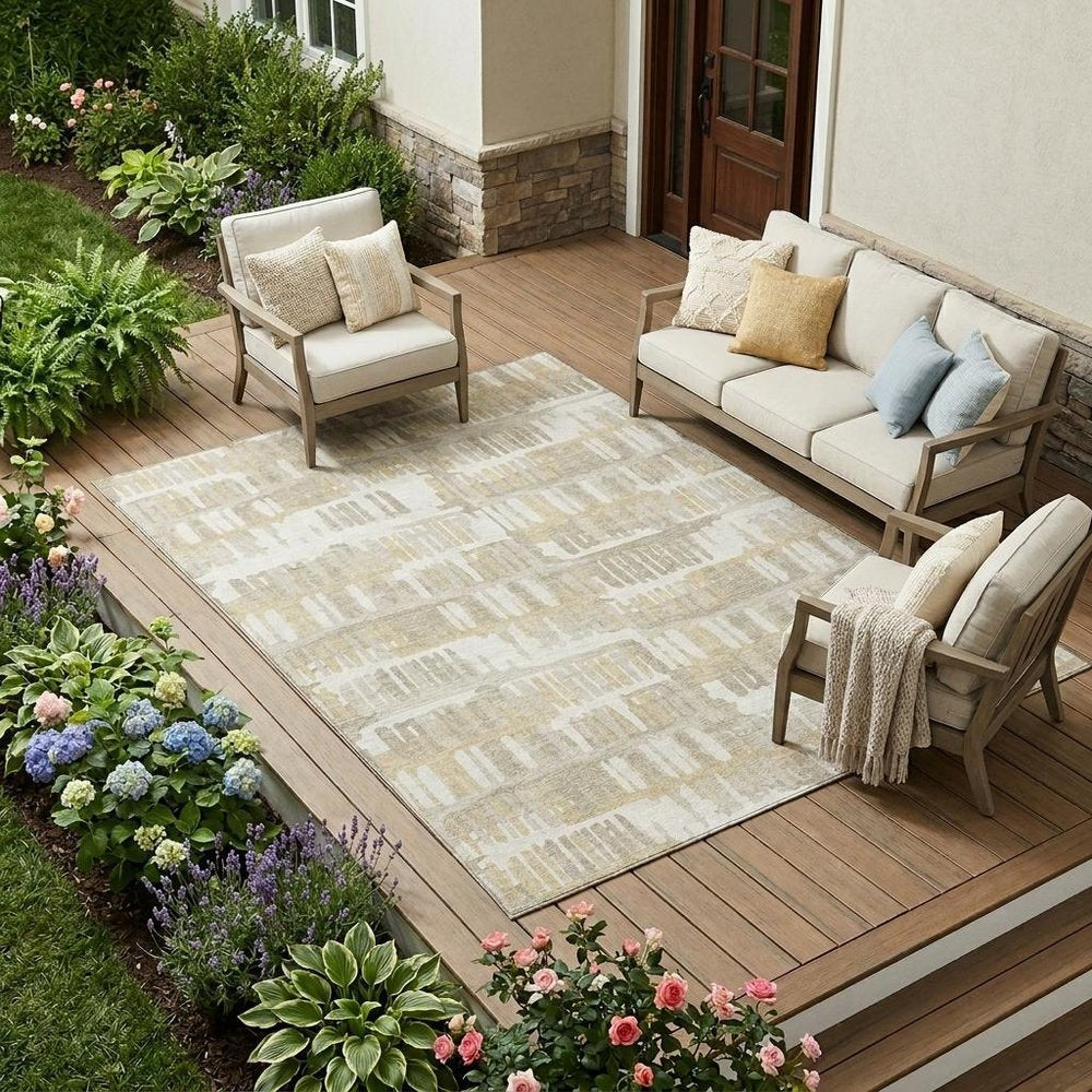 9' X 12' Ivory And Gray Abstract Washable Indoor Outdoor Area Rug HomeRoots