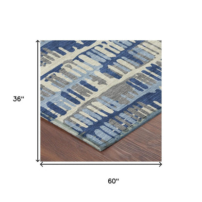 3' X 5' Navy Blue And Gray Abstract Washable Indoor Outdoor Area Rug HomeRoots