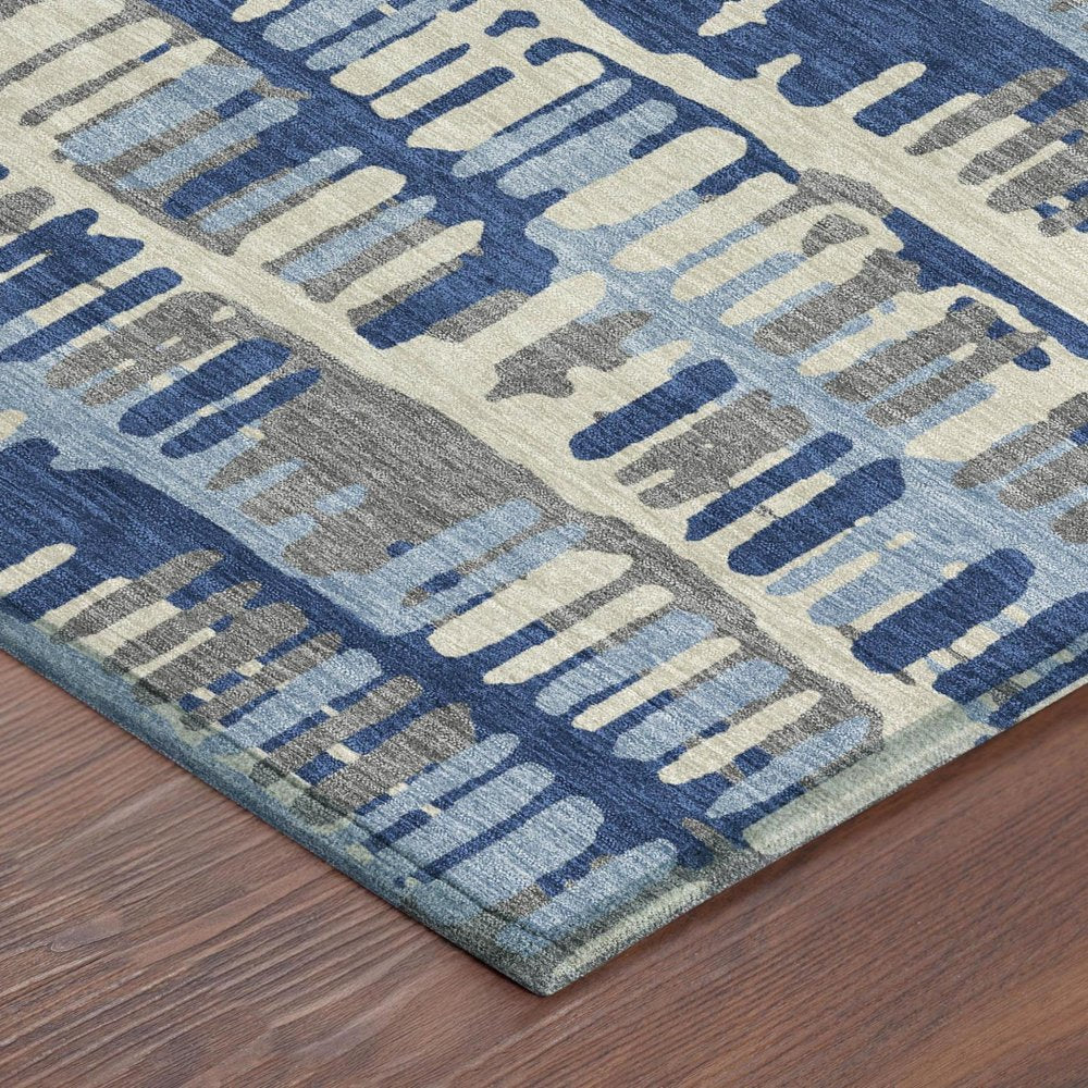 3' X 5' Navy Blue And Gray Abstract Washable Indoor Outdoor Area Rug — view 9