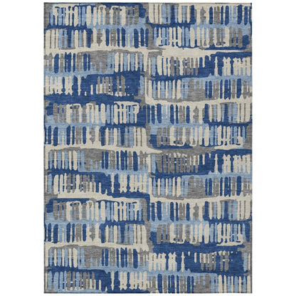 3' X 5' Navy Blue And Gray Abstract Washable Indoor Outdoor Area Rug HomeRoots