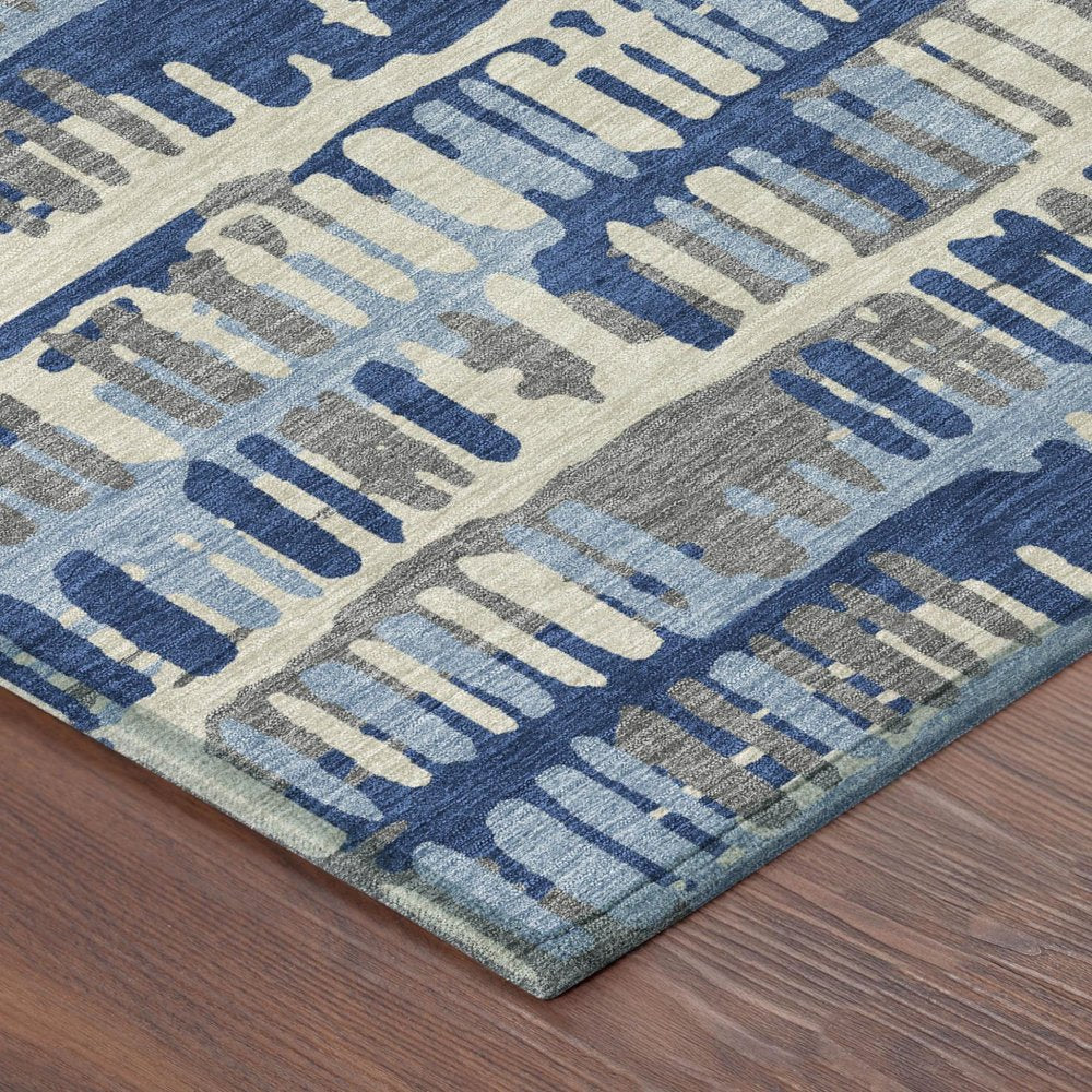 3' X 5' Navy Blue And Gray Abstract Washable Indoor Outdoor Area Rug HomeRoots