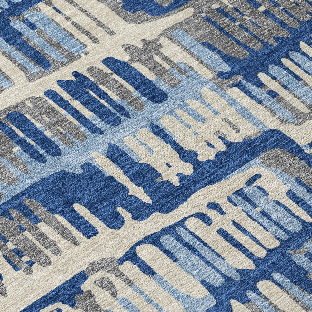 5' X 8' Navy Blue And Gray Abstract Washable Indoor Outdoor Area Rug HomeRoots