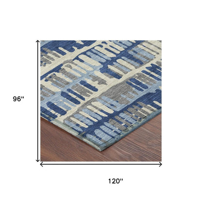 8' X 10' Navy Blue And Gray Abstract Washable Indoor Outdoor Area Rug HomeRoots