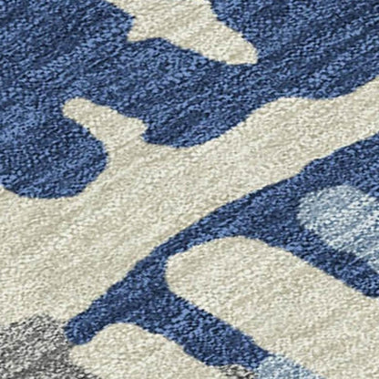 8' X 10' Navy Blue And Gray Abstract Washable Indoor Outdoor Area Rug HomeRoots