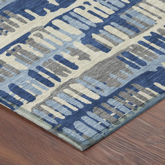 8' X 10' Navy Blue And Gray Abstract Washable Indoor Outdoor Area Rug