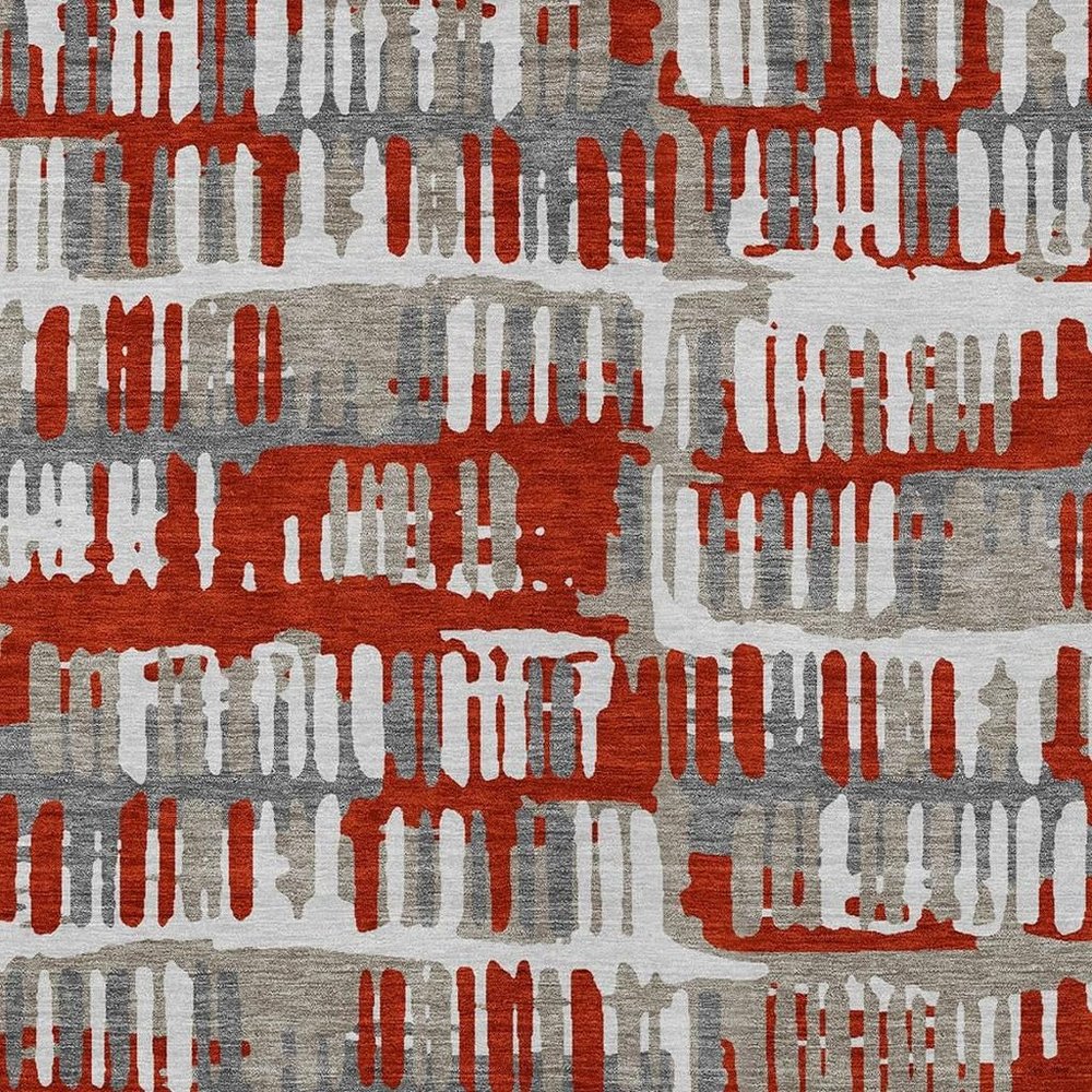 5' X 8' Red And Orange Abstract Washable Indoor Outdoor Area Rug — view 4