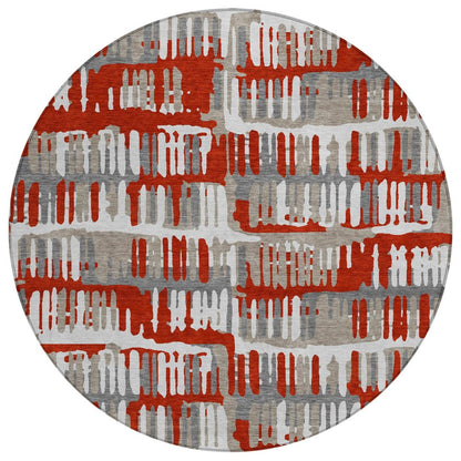 8' Red And Orange Round Abstract Washable Indoor Outdoor Area Rug