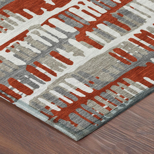 8' Red And Orange Round Abstract Washable Indoor Outdoor Area Rug