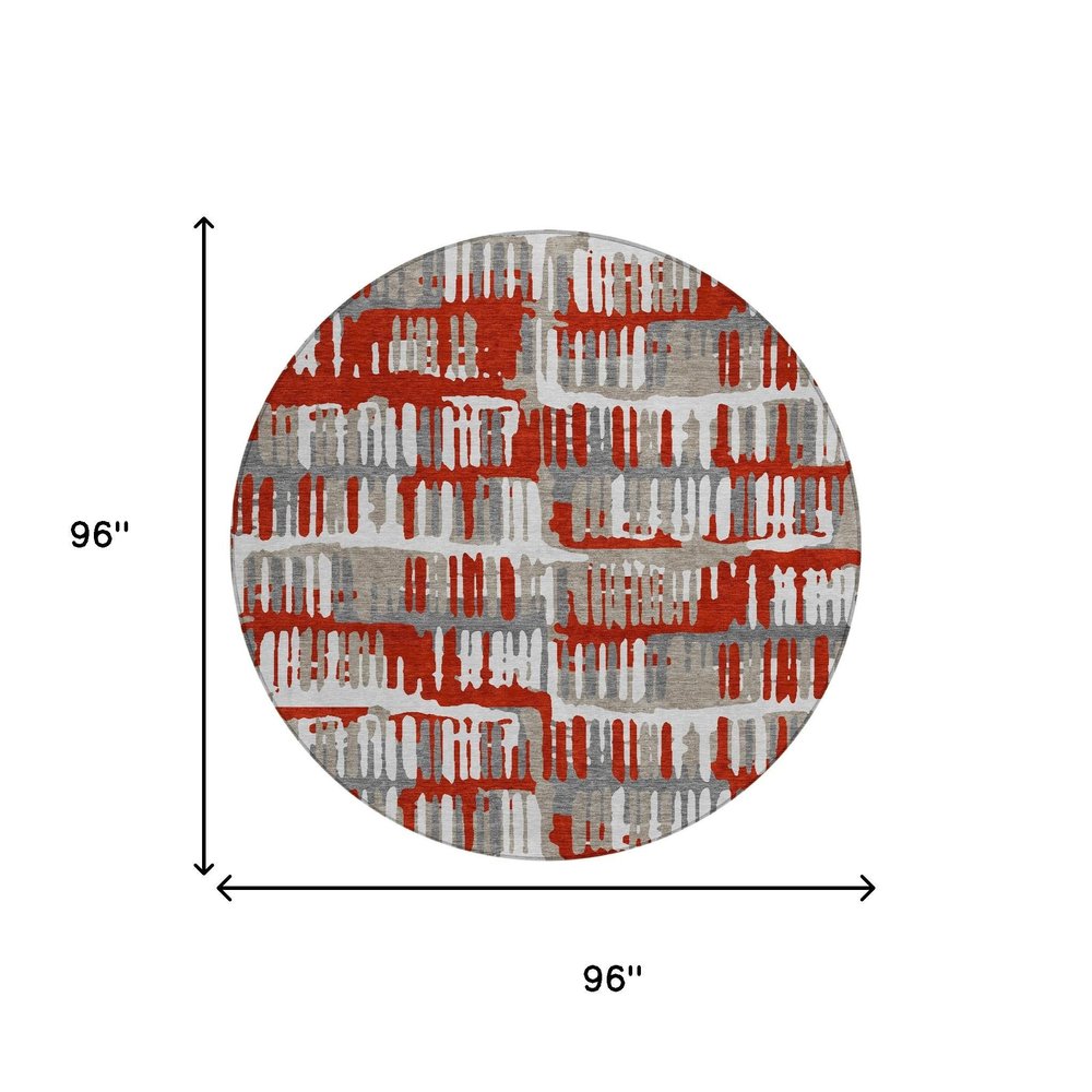 8' Red And Orange Round Abstract Washable Indoor Outdoor Area Rug — view 4
