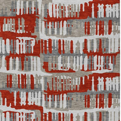 10' X 14' Red And Orange Abstract Washable Indoor Outdoor Area Rug