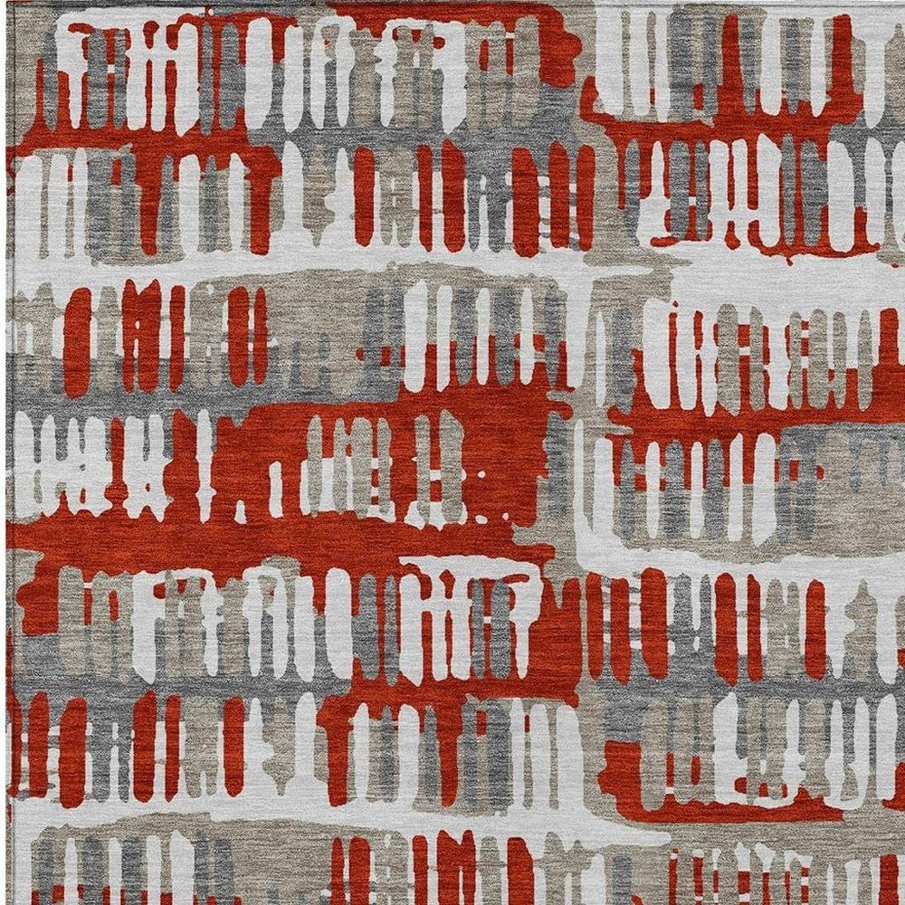 10' X 14' Red And Orange Abstract Washable Indoor Outdoor Area Rug — view 8