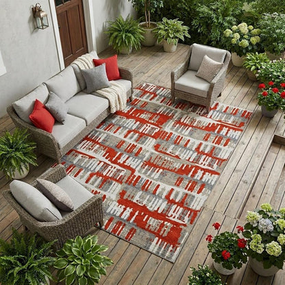 10' X 14' Red And Orange Abstract Washable Indoor Outdoor Area Rug HomeRoots