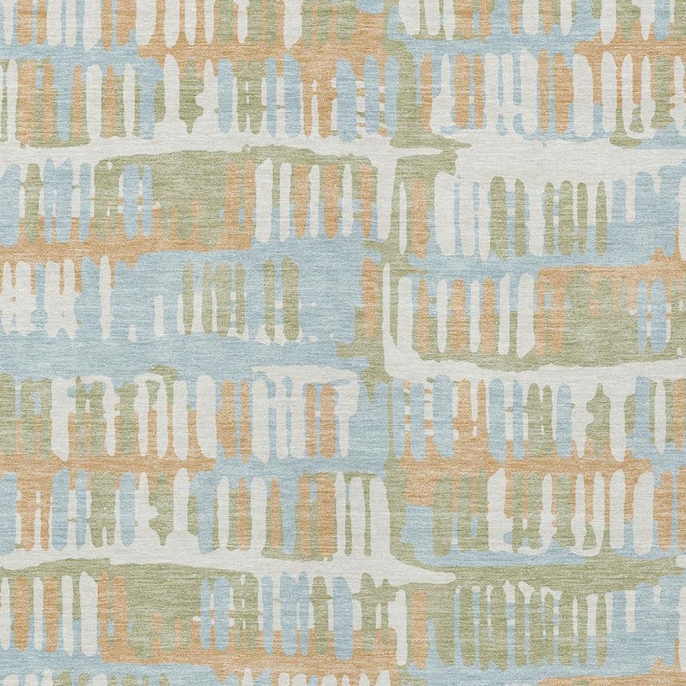 3' X 5' Sky Blue And Beige Abstract Washable Indoor Outdoor Area Rug