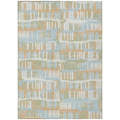 3' X 5' Sky Blue And Beige Abstract Washable Indoor Outdoor Area Rug