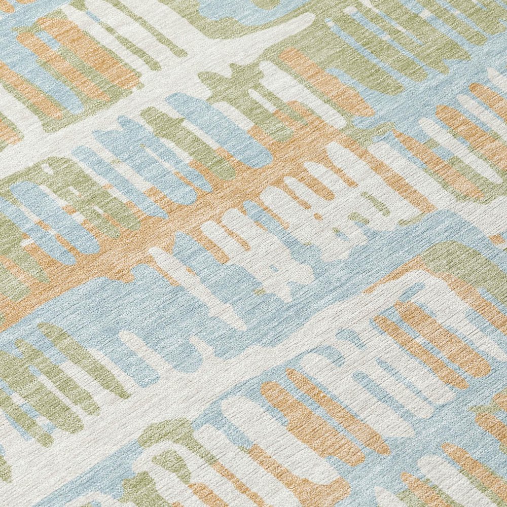 3' X 5' Sky Blue And Beige Abstract Washable Indoor Outdoor Area Rug