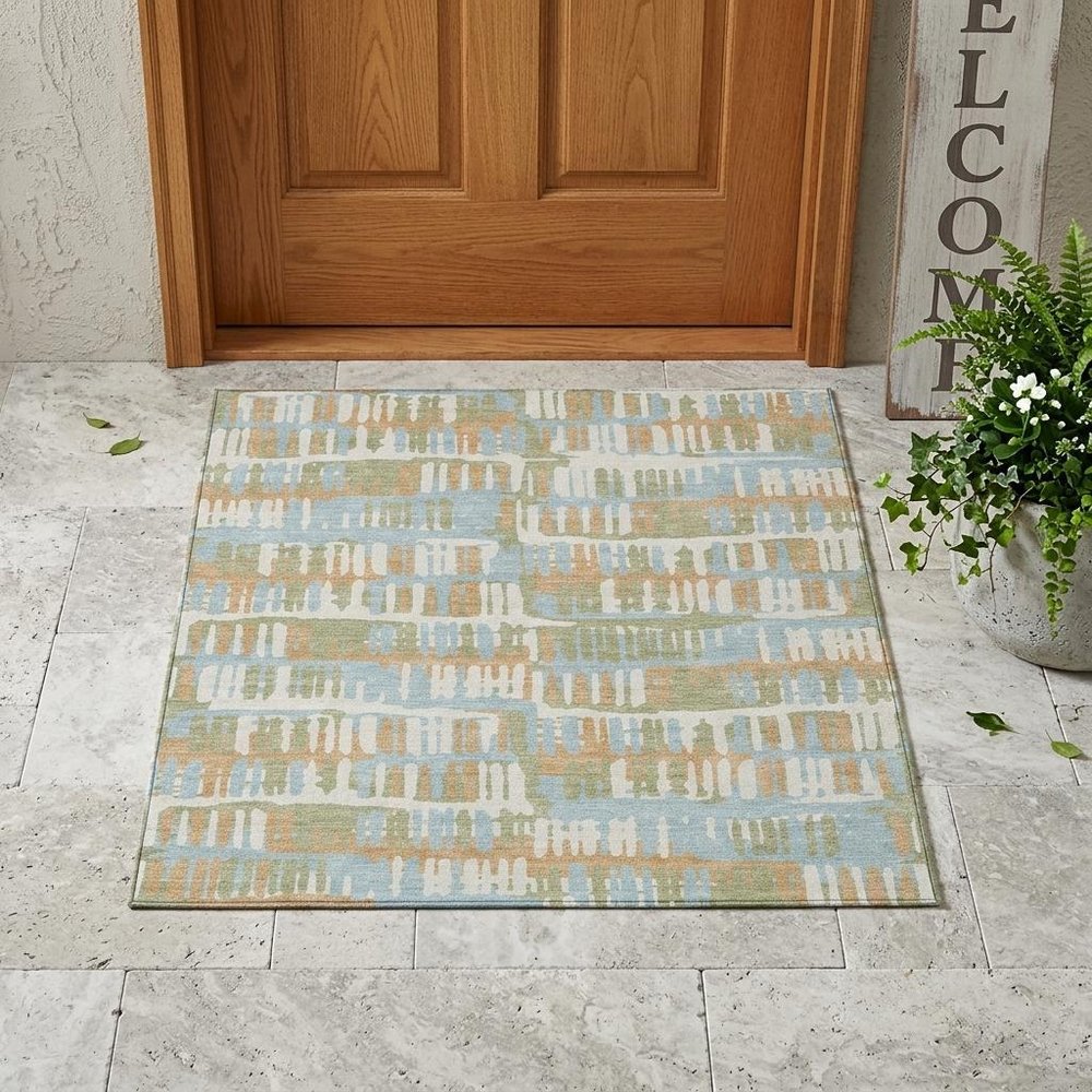3' X 5' Sky Blue And Beige Abstract Washable Indoor Outdoor Area Rug — view 7