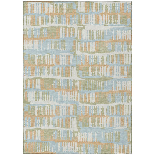 5' X 8' Sky Blue And Beige Abstract Washable Indoor Outdoor Area Rug