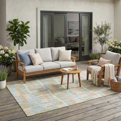 5' X 8' Sky Blue And Beige Abstract Washable Indoor Outdoor Area Rug HomeRoots