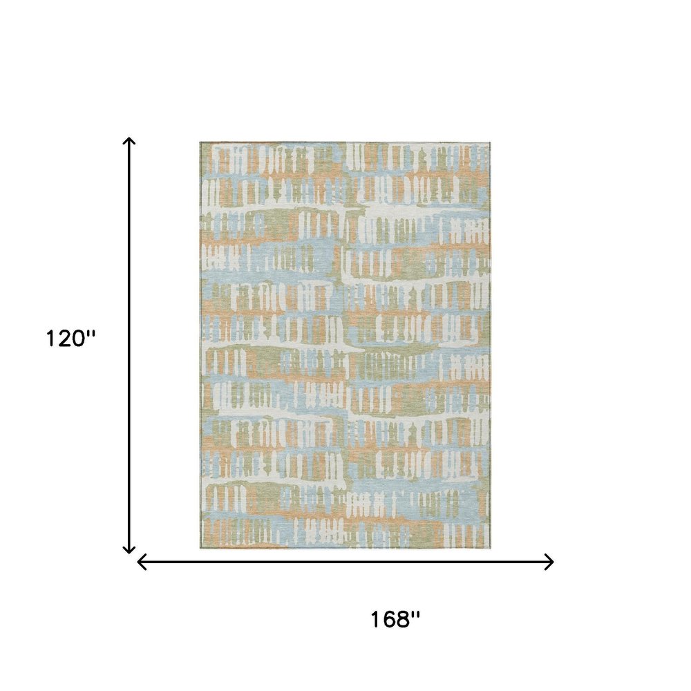 10' X 14' Sky Blue And Beige Abstract Washable Indoor Outdoor Area Rug HomeRoots