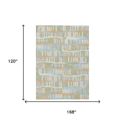 10' X 14' Sky Blue And Beige Abstract Washable Indoor Outdoor Area Rug HomeRoots