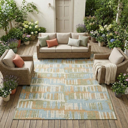 10' X 14' Sky Blue And Beige Abstract Washable Indoor Outdoor Area Rug HomeRoots