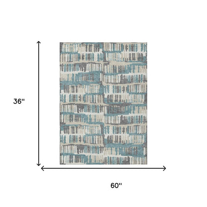 3' X 5' Teal Blue And Brown Abstract Washable Indoor Outdoor Area Rug HomeRoots