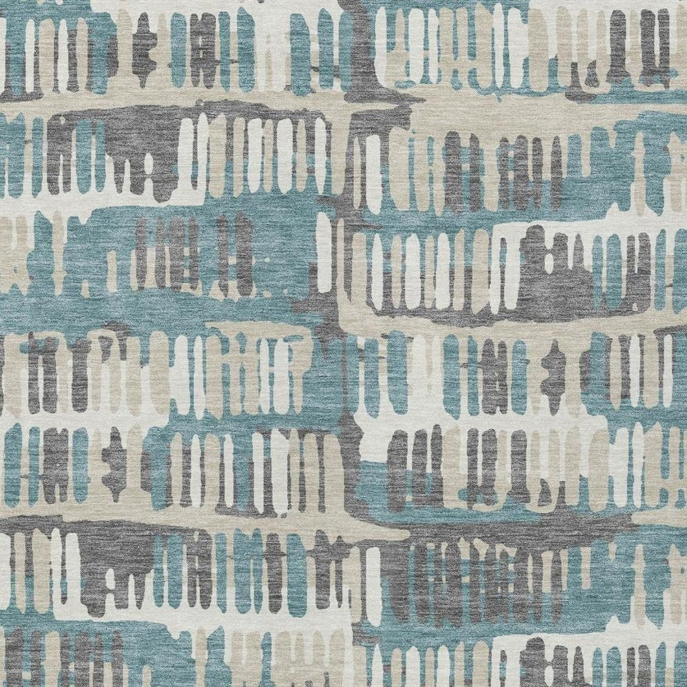 3' X 5' Teal Blue And Brown Abstract Washable Indoor Outdoor Area Rug HomeRoots