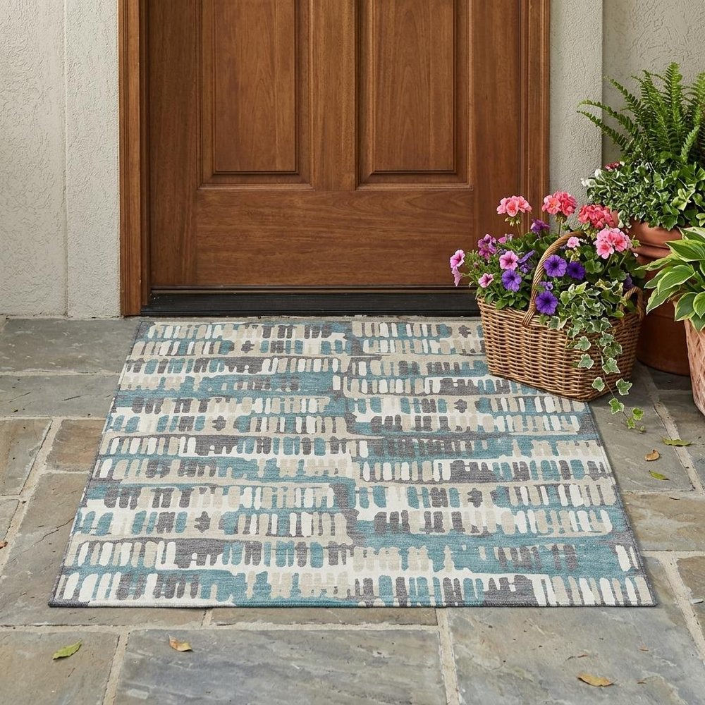 3' X 5' Teal Blue And Brown Abstract Washable Indoor Outdoor Area Rug HomeRoots