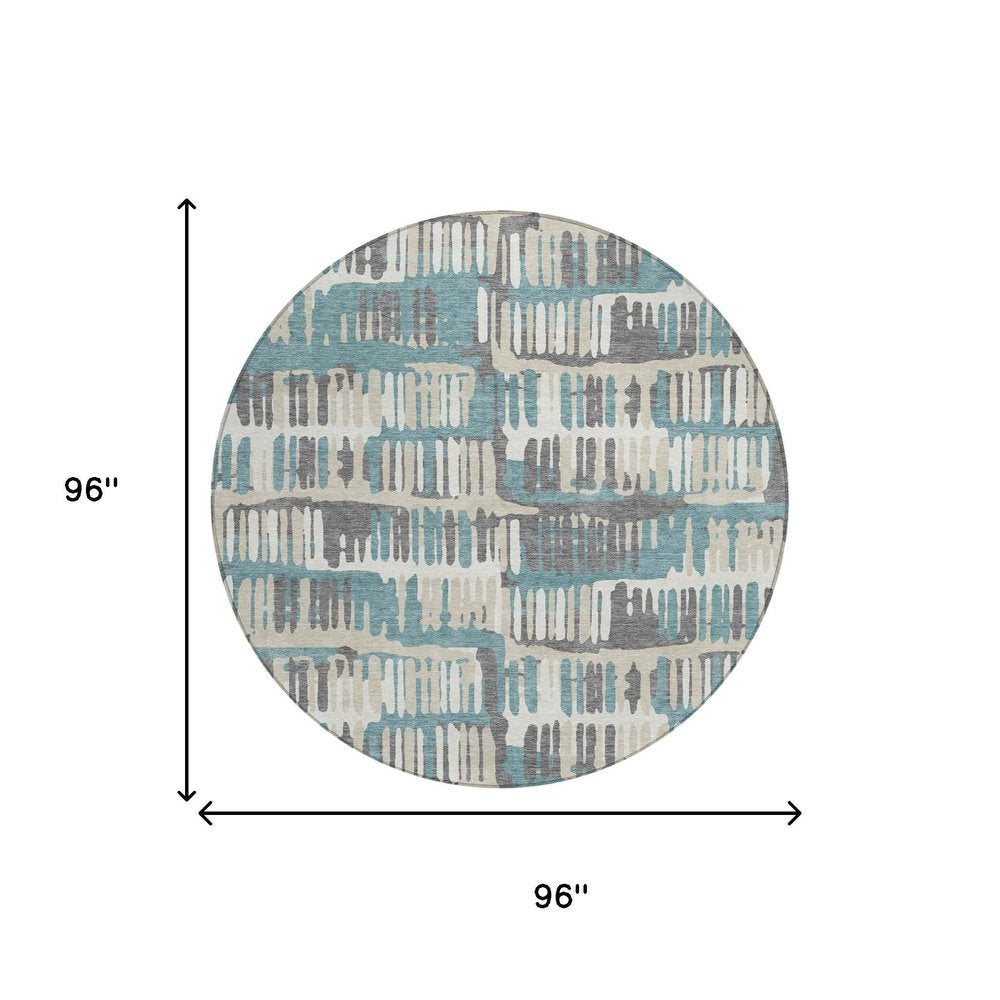 8' Teal Blue And Brown Round Abstract Washable Indoor Outdoor Area Rug HomeRoots