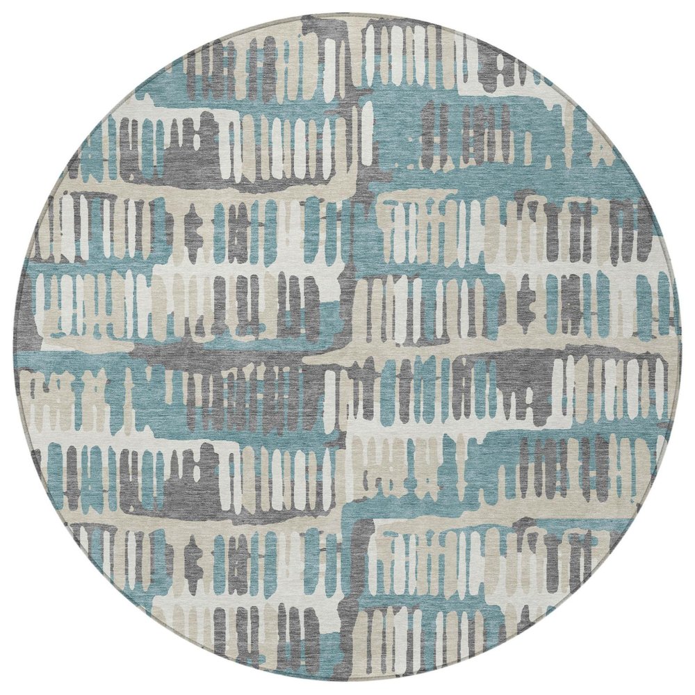 8' Teal Blue And Brown Round Abstract Washable Indoor Outdoor Area Rug — view 8