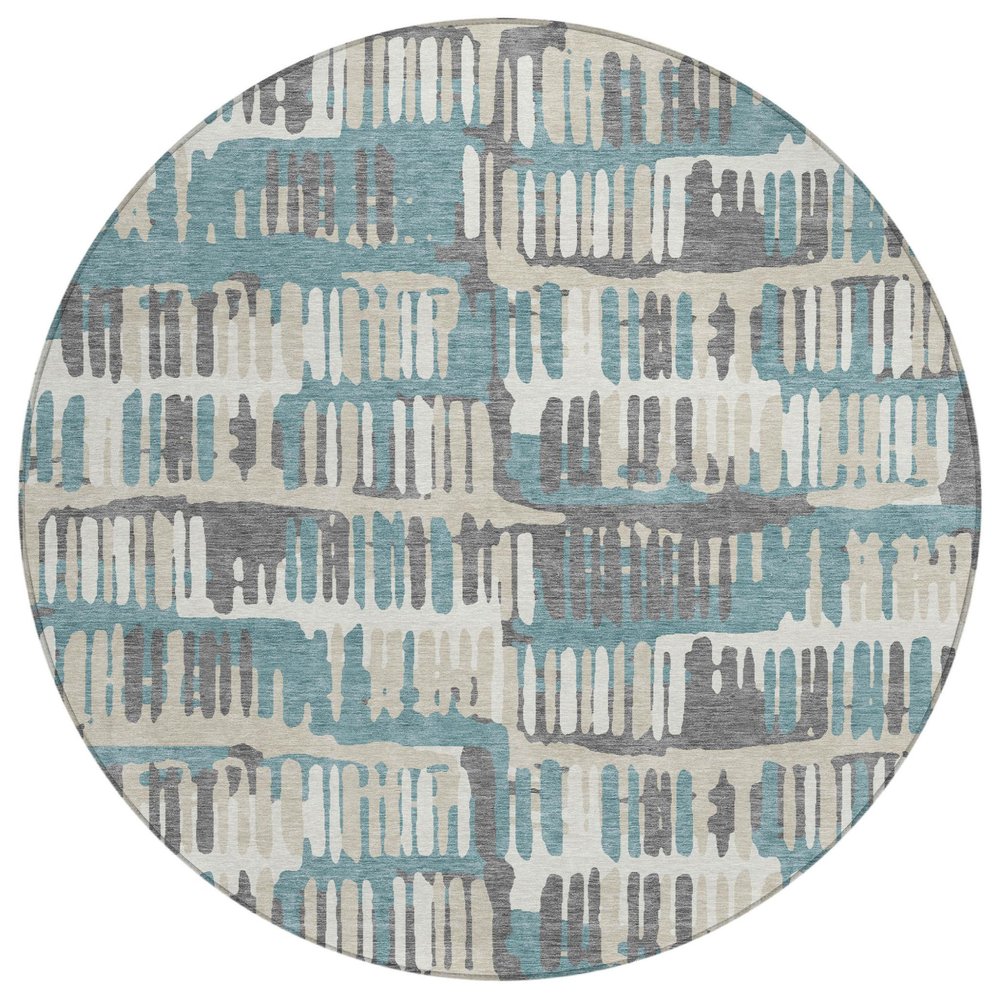 8' Teal Blue And Brown Round Abstract Washable Indoor Outdoor Area Rug HomeRoots