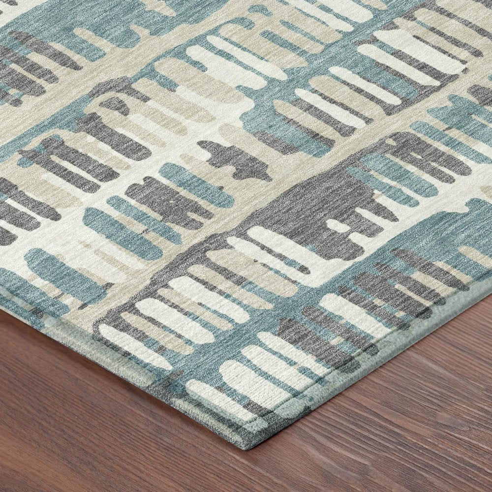 8' Teal Blue And Brown Round Abstract Washable Indoor Outdoor Area Rug — view 2