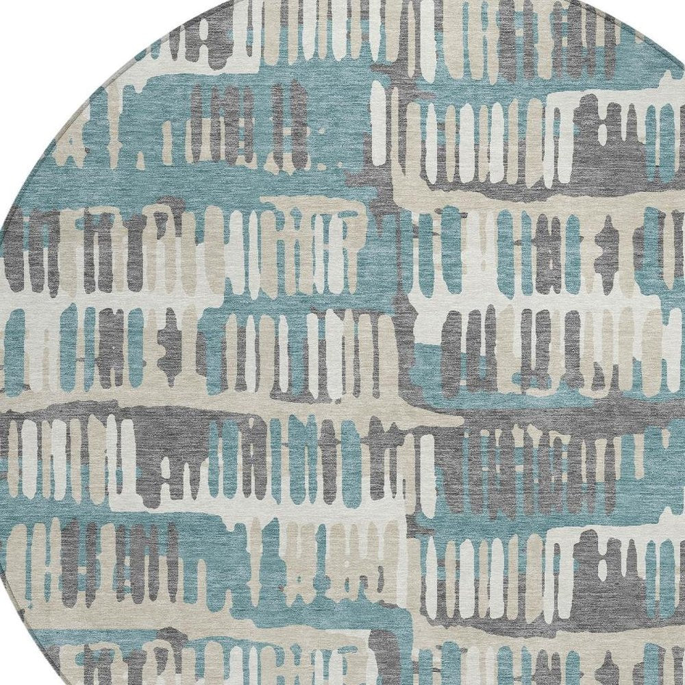 8' Teal Blue And Brown Round Abstract Washable Indoor Outdoor Area Rug HomeRoots