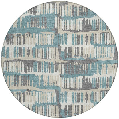 8' Teal Blue And Brown Round Abstract Washable Indoor Outdoor Area Rug HomeRoots
