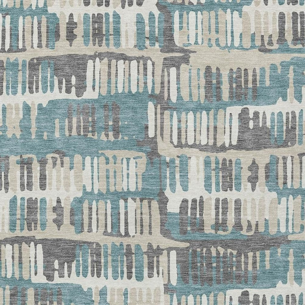9' X 12' Teal Blue And Brown Abstract Washable Indoor Outdoor Area Rug — view 4