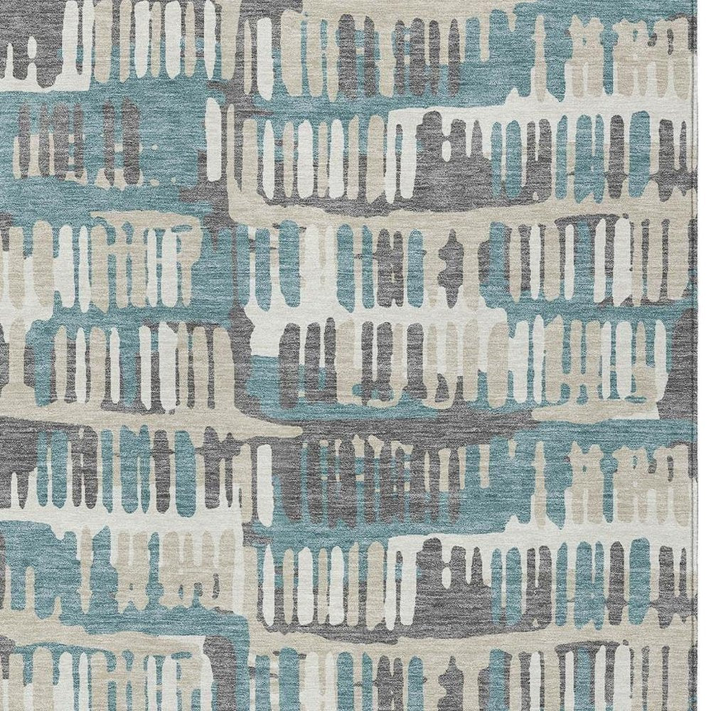 9' X 12' Teal Blue And Brown Abstract Washable Indoor Outdoor Area Rug — view 17
