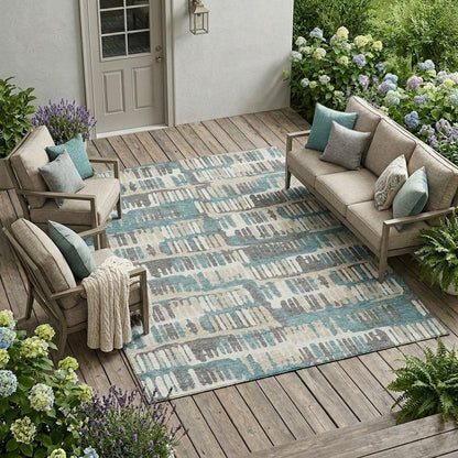 9' X 12' Teal Blue And Brown Abstract Washable Indoor Outdoor Area Rug HomeRoots
